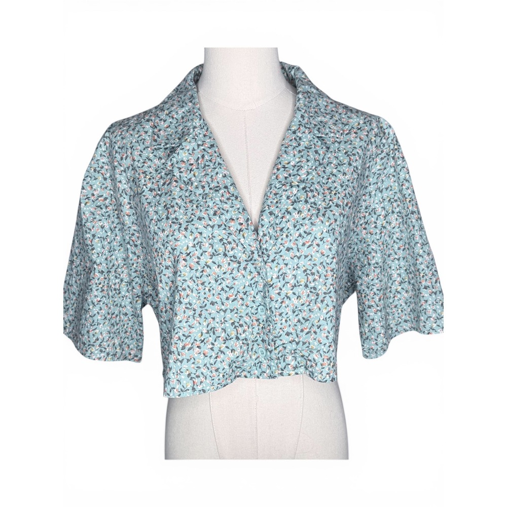 Toska Women Sage Green Ditsy Floral Cropped Tie Back Top Size Large